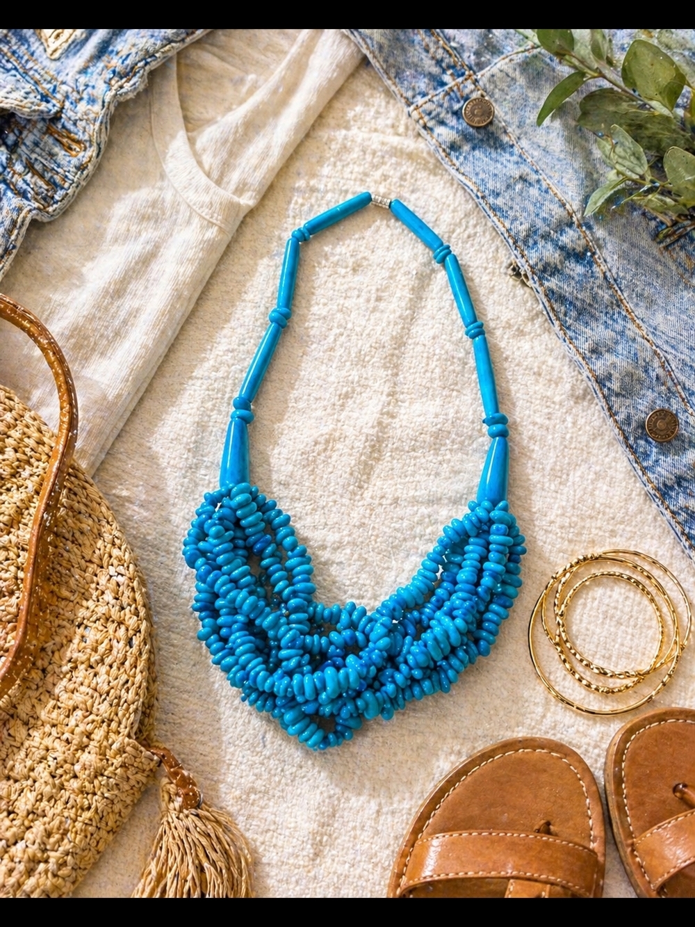 Turquoise Chunky Beaded Statement Necklace Boho